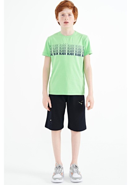 Neon Yeşil Yazı Baskılı O Yaka Standart Kalıp Erkek Çocuk T-Shirt - 11149 fiyatları