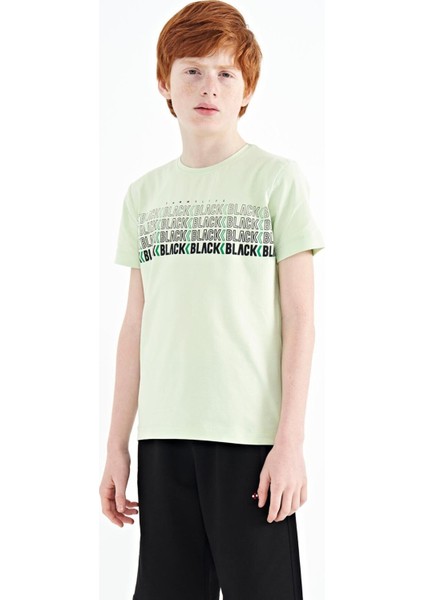 Açık Yeşil Yazı Baskılı O Yaka Standart Kalıp Erkek Çocuk T-Shirt - 11149