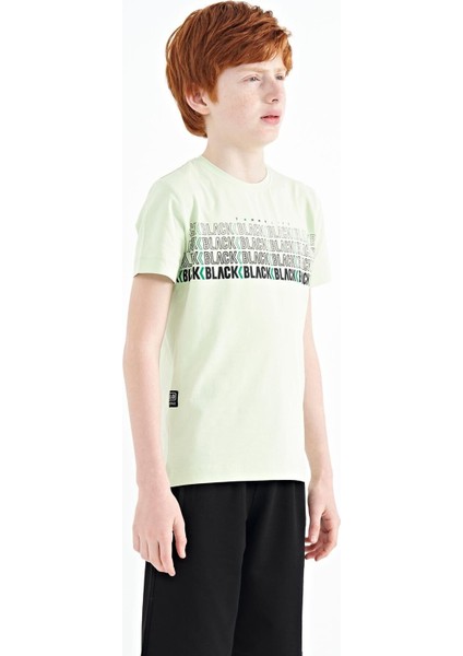 Açık Yeşil Yazı Baskılı O Yaka Standart Kalıp Erkek Çocuk T-Shirt - 11149