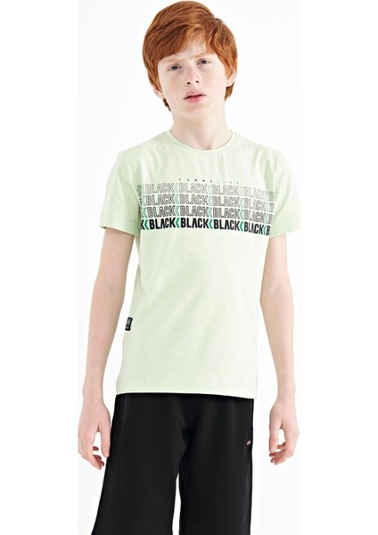 Açık Yeşil Yazı Baskılı O Yaka Standart Kalıp Erkek Çocuk T-Shirt - 11149
