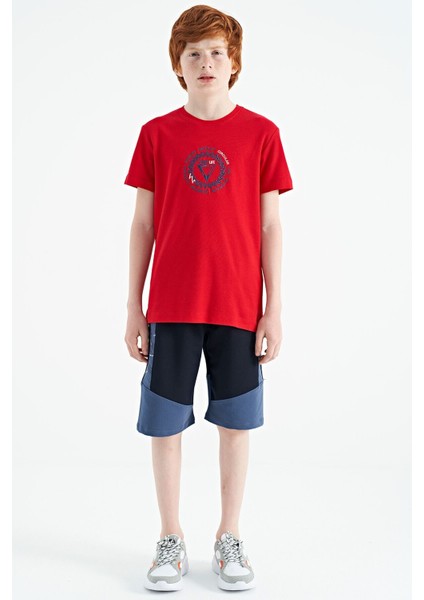 Kırmızı Nakış İşleme Detaylı O Yaka Standart Kalıp Erkek Çocuk T-Shirt - 11115 fiyatları