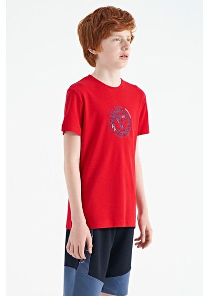 Kırmızı Nakış İşleme Detaylı O Yaka Standart Kalıp Erkek Çocuk T-Shirt - 11115 indirimleri