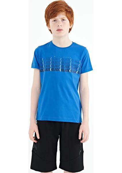 Saks Yazı Baskılı O Yaka Standart Kalıp Erkek Çocuk T-Shirt - 11149