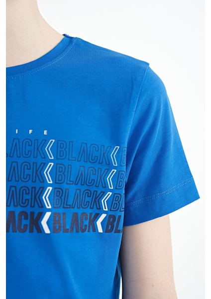 Saks Yazı Baskılı O Yaka Standart Kalıp Erkek Çocuk T-Shirt - 11149 fırsatları