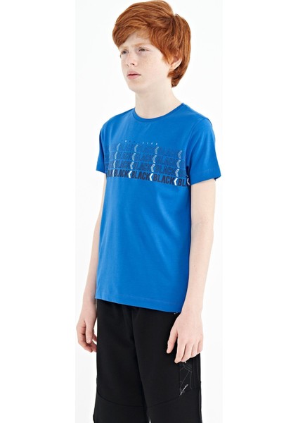 Saks Yazı Baskılı O Yaka Standart Kalıp Erkek Çocuk T-Shirt - 11149
