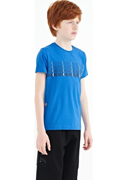 Saks Yazı Baskılı O Yaka Standart Kalıp Erkek Çocuk T-Shirt - 11149