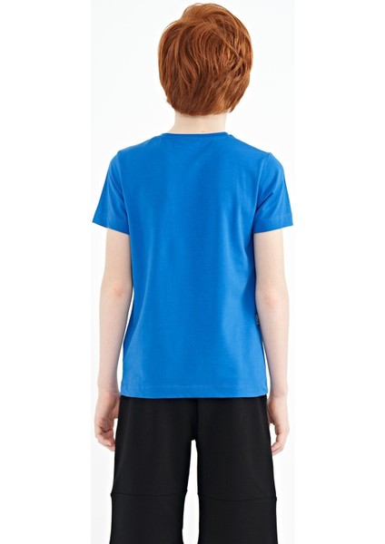 Saks Yazı Baskılı O Yaka Standart Kalıp Erkek Çocuk T-Shirt - 11149