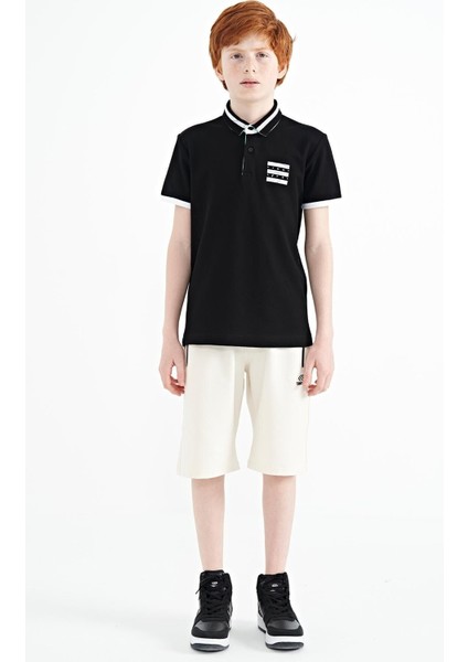 Siyah Yakası Renk Bloklu Baskı Detaylı Standart Kalıp Erkek Çocuk T-Shirt - 11111 fiyatları