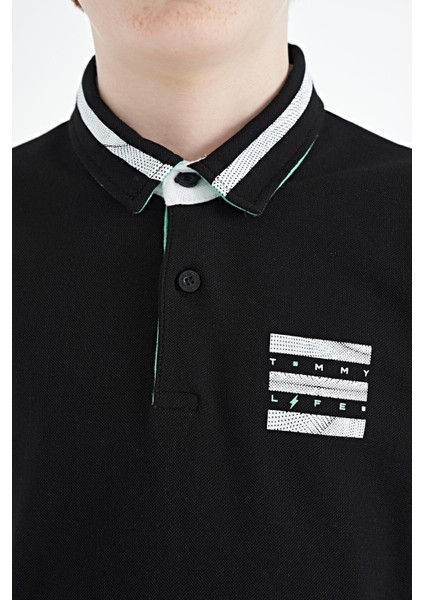 Siyah Yakası Renk Bloklu Baskı Detaylı Standart Kalıp Erkek Çocuk T-Shirt - 11111 modelleri