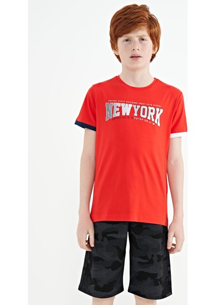 Fiesta Yazı Baskılı Standart Kalıp O Yaka Erkek Çocuk T-Shirt - 11105
