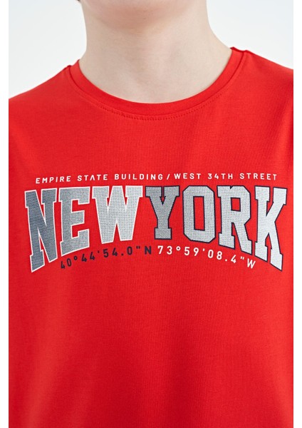 Fiesta Yazı Baskılı Standart Kalıp O Yaka Erkek Çocuk T-Shirt - 11105 modelleri