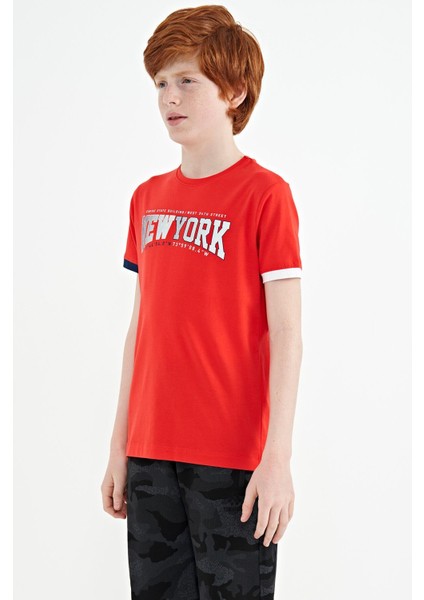 Fiesta Yazı Baskılı Standart Kalıp O Yaka Erkek Çocuk T-Shirt - 11105