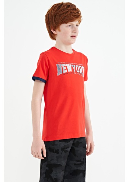 Fiesta Yazı Baskılı Standart Kalıp O Yaka Erkek Çocuk T-Shirt - 11105