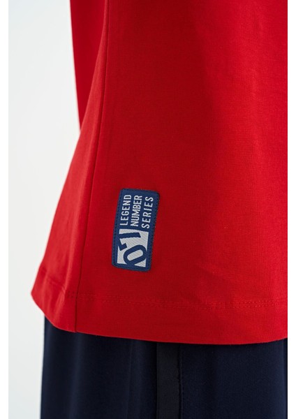 Kırmızı Baskı Detaylı Standart Kalıp O Yaka Erkek Çocuk T-Shirt - 11133 indirimleri