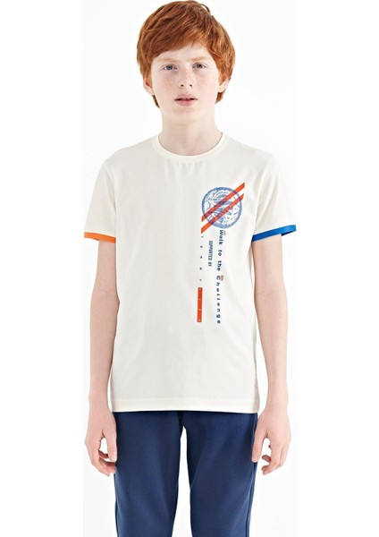 Tommy Life Ekru Baskı Detaylı O Yaka Standart Kalıp Erkek Çocuk T-Shirt - 11131