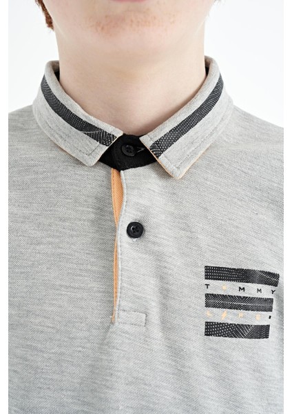 Gri Melanj Yakası Renk Bloklu Baskı Detaylı Standart Kalıp Erkek Çocuk T-Shirt - 11111 modelleri