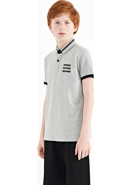 Gri Melanj Yakası Renk Bloklu Baskı Detaylı Standart Kalıp Erkek Çocuk T-Shirt - 11111 indirimleri