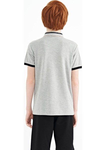 Gri Melanj Yakası Renk Bloklu Baskı Detaylı Standart Kalıp Erkek Çocuk T-Shirt - 11111