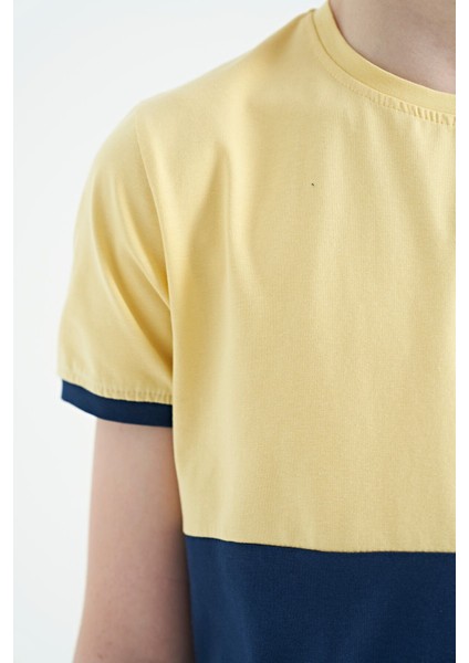 Sarı Baskı Detaylı Renk Bloklu Standart Kalıp O Yaka Erkek Çocuk T-Shirt - 11107