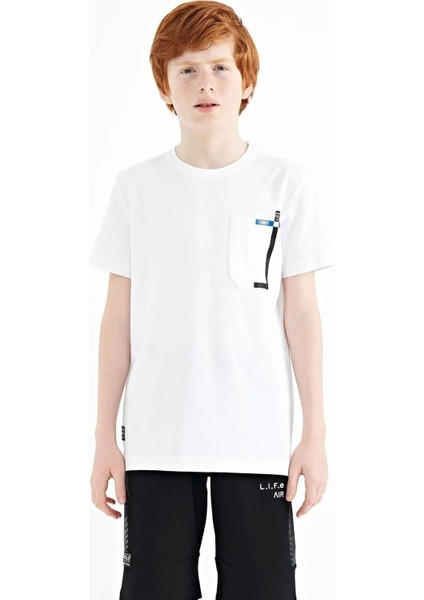 Tommy Life Beyaz Cep Detaylı O Yaka Standart Kalıp Erkek Çocuk T-Shirt - 11120