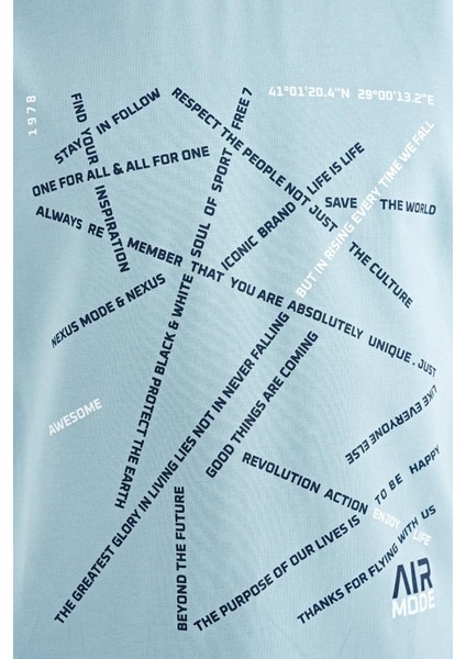 Açık Mavi Minimal Yazı Baskılı Standart Kalıp O Yaka Erkek Çocuk T-Shirt - 11132