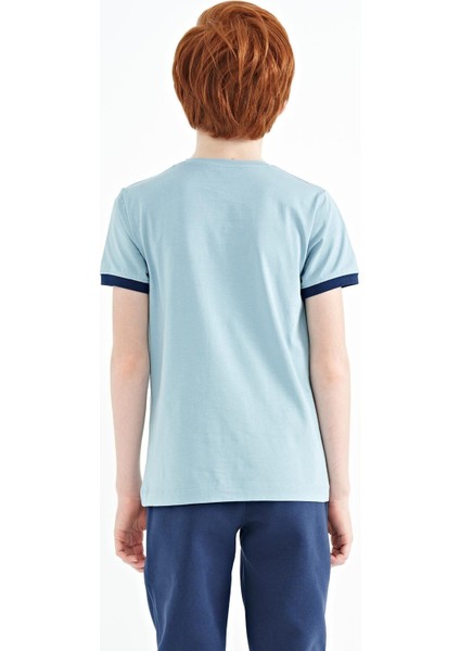 Açık Mavi Minimal Yazı Baskılı Standart Kalıp O Yaka Erkek Çocuk T-Shirt - 11132