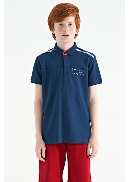 İndigo Baskı Detaylı Standart Kalıp Polo Yaka Erkek Çocuk T-Shirt - 11140