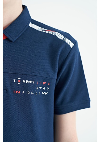 İndigo Baskı Detaylı Standart Kalıp Polo Yaka Erkek Çocuk T-Shirt - 11140 fırsatları