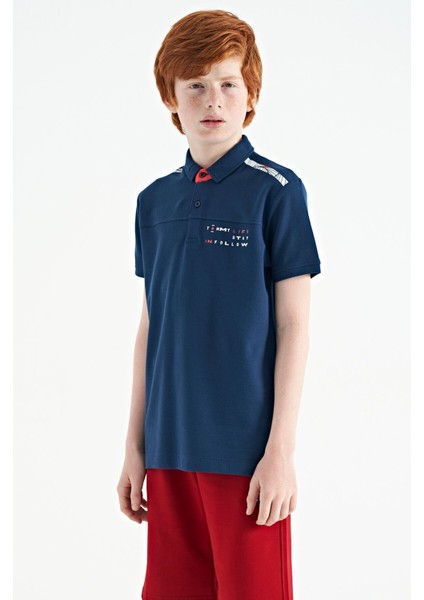 İndigo Baskı Detaylı Standart Kalıp Polo Yaka Erkek Çocuk T-Shirt - 11140 indirimleri