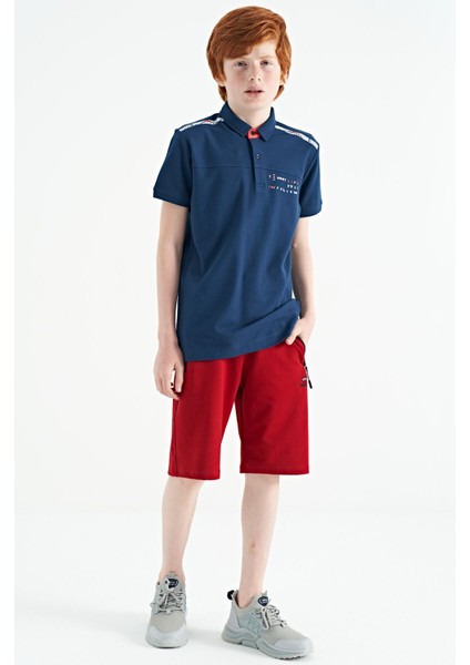 İndigo Baskı Detaylı Standart Kalıp Polo Yaka Erkek Çocuk T-Shirt - 11140