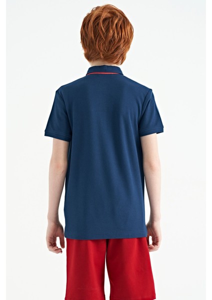 İndigo Baskı Detaylı Standart Kalıp Polo Yaka Erkek Çocuk T-Shirt - 11140