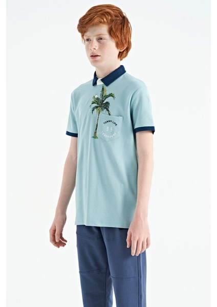 Açık Mavi Baskılı Cep Detaylı Standart Kalıp Polo Yaka Erkek Çocuk T-Shirt - 11144 fiyatları