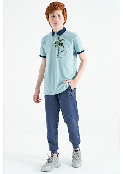 Açık Mavi Baskılı Cep Detaylı Standart Kalıp Polo Yaka Erkek Çocuk T-Shirt - 11144 indirimleri