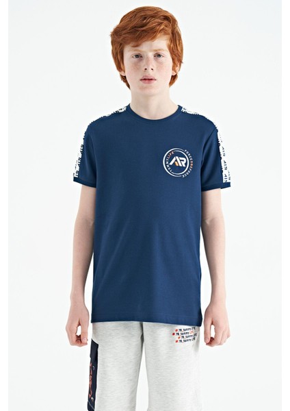 İndigo Omuz Baskı Detaylı Standart Kalıp O Yaka Erkek Çocuk T-Shirt - 11121