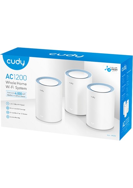 M1200 3-Pack AC1200MBPS 2.4ghz/5ghz Ap/re/wısp Mu-Mımo Kablosuz 3'lü Mesh Wi-Fi Sistemi