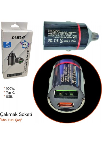 Araç Çakmak Şarj Soketi Mini Usb+Type C Br5901849