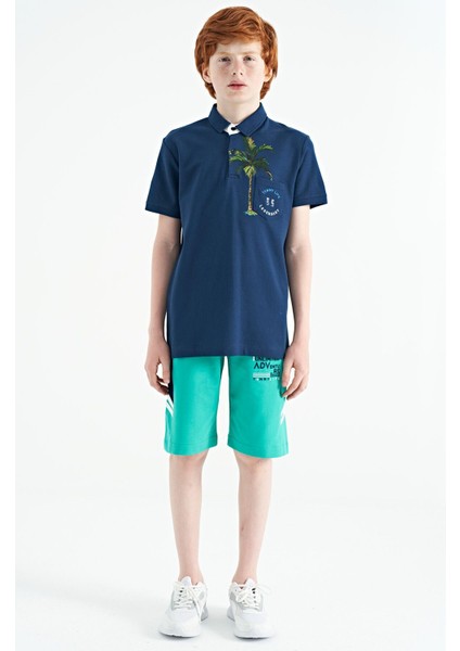 İndigo Baskılı Cep Detaylı Standart Kalıp Polo Yaka Erkek Çocuk T-Shirt - 11144 fiyatları