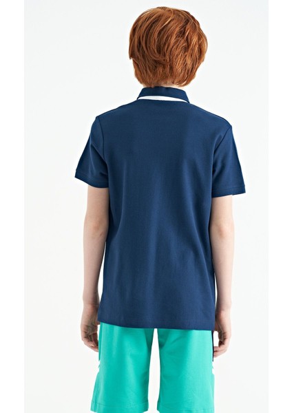 İndigo Baskılı Cep Detaylı Standart Kalıp Polo Yaka Erkek Çocuk T-Shirt - 11144