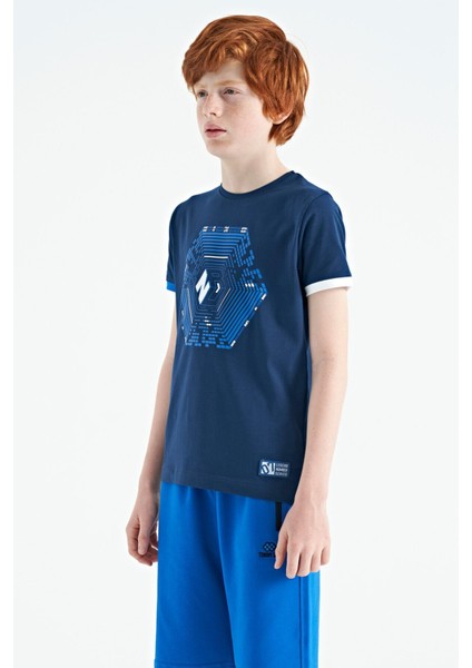 İndigo Kol Ucu Renkli Detaylı Baskılı Standart Kalıp Erkek Çocuk T-Shirt - 11156 fiyatları