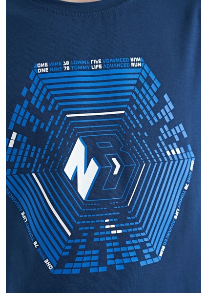 İndigo Kol Ucu Renkli Detaylı Baskılı Standart Kalıp Erkek Çocuk T-Shirt - 11156 indirimleri