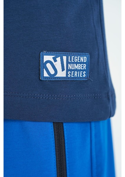 İndigo Kol Ucu Renkli Detaylı Baskılı Standart Kalıp Erkek Çocuk T-Shirt - 11156