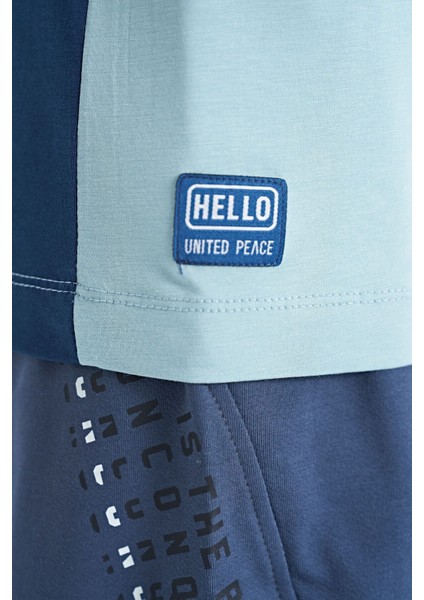 Açık Mavi Baskı Detaylı O Yaka Standart Kalıp Erkek Çocuk T-Shirt - 11157