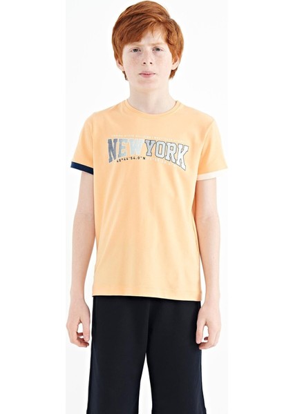 Kavun Içi Yazı Baskılı Standart Kalıp O Yaka Erkek Çocuk T-Shirt - 11105