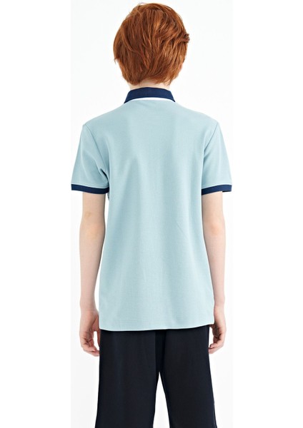 Açık Mavi Baskı Detaylı Standart Kalıp Polo Yaka Erkek Çocuk T-Shirt - 11154