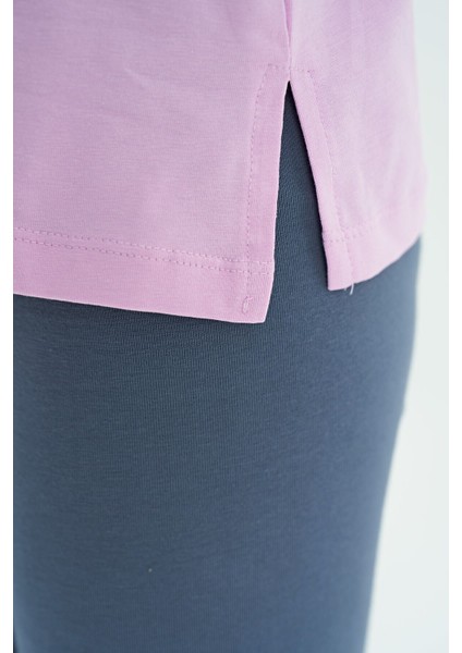 Pembe O Yaka Yazı Baskılı Düşük Omuz Oversize Kız Çocuk T-Shirt - 75115