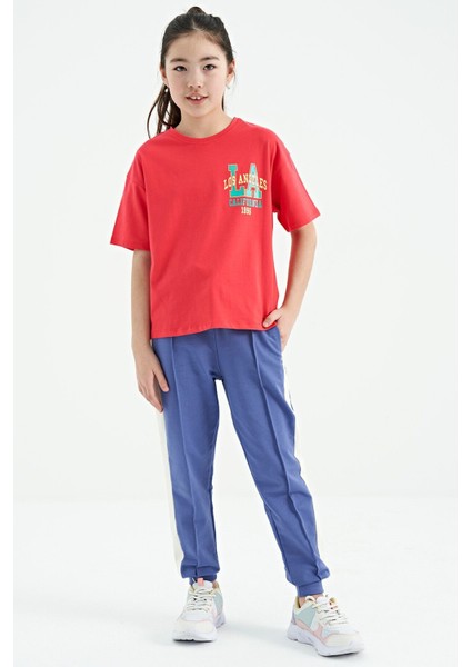 Rose Ön Arka Baskılı O Yaka Oversize Kısa Kollu Kız Çocuk T-Shirt - 75127