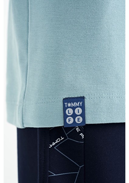 Açık Mavi Baskı Detaylı O Yaka Standart Kalıp Erkek Çocuk T-Shirt - 11117