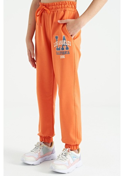 Oranj Yazı Nakışlı Standart Kalıp Jogger Kız Çocuk Eşofman Alt - 75120