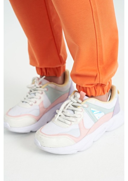 Oranj Yazı Nakışlı Standart Kalıp Jogger Kız Çocuk Eşofman Alt - 75120