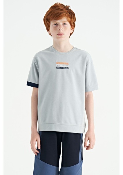 Tommy Life Gri Yazı Nakışlı O Yaka Oversize Erkek Çocuk T-Shirt - 11146